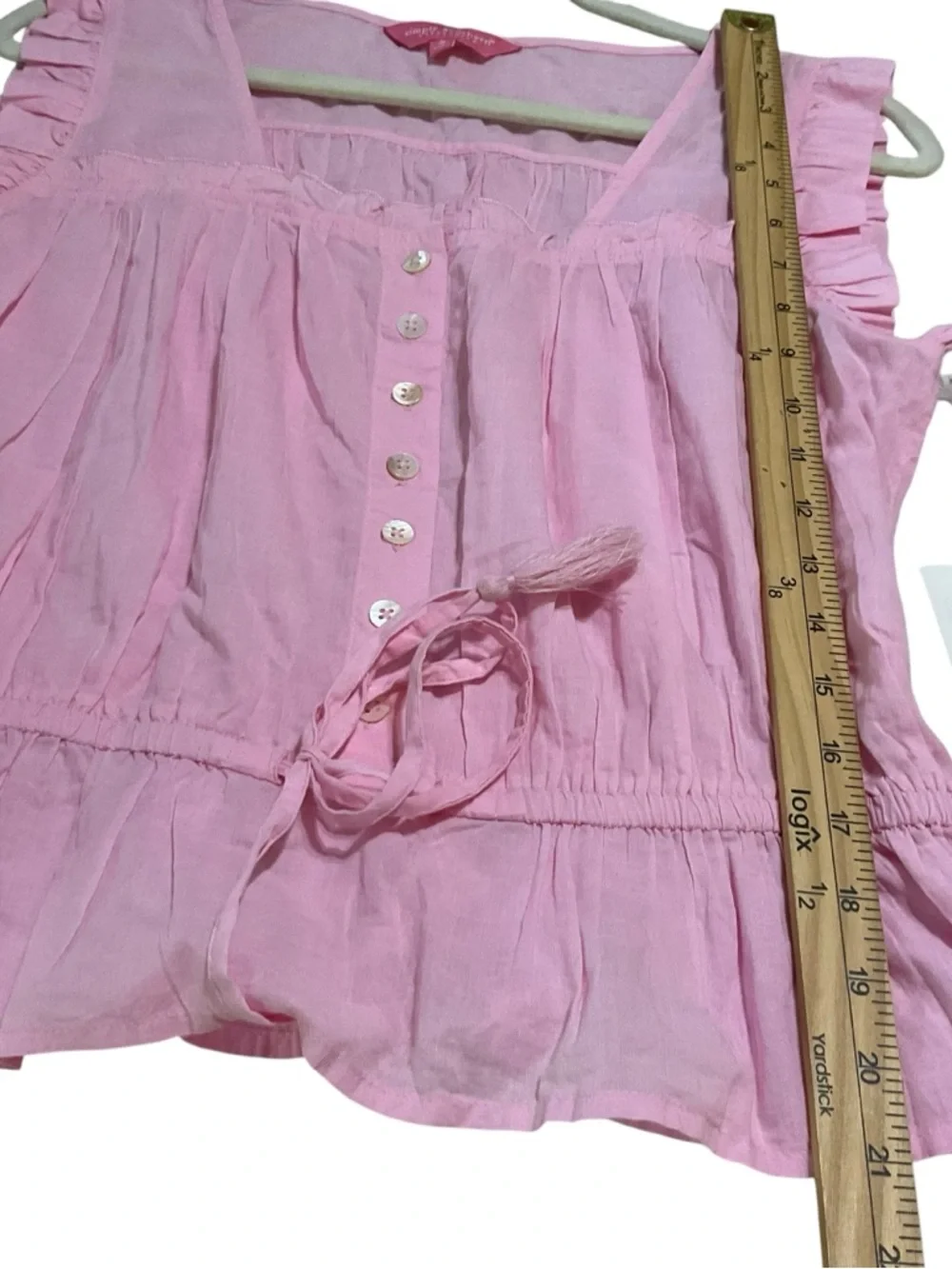 Simply Southern Pink Ruffle Sleeveless Peplum Top Tie Waist Size Small NWT - Picture 6 of 9